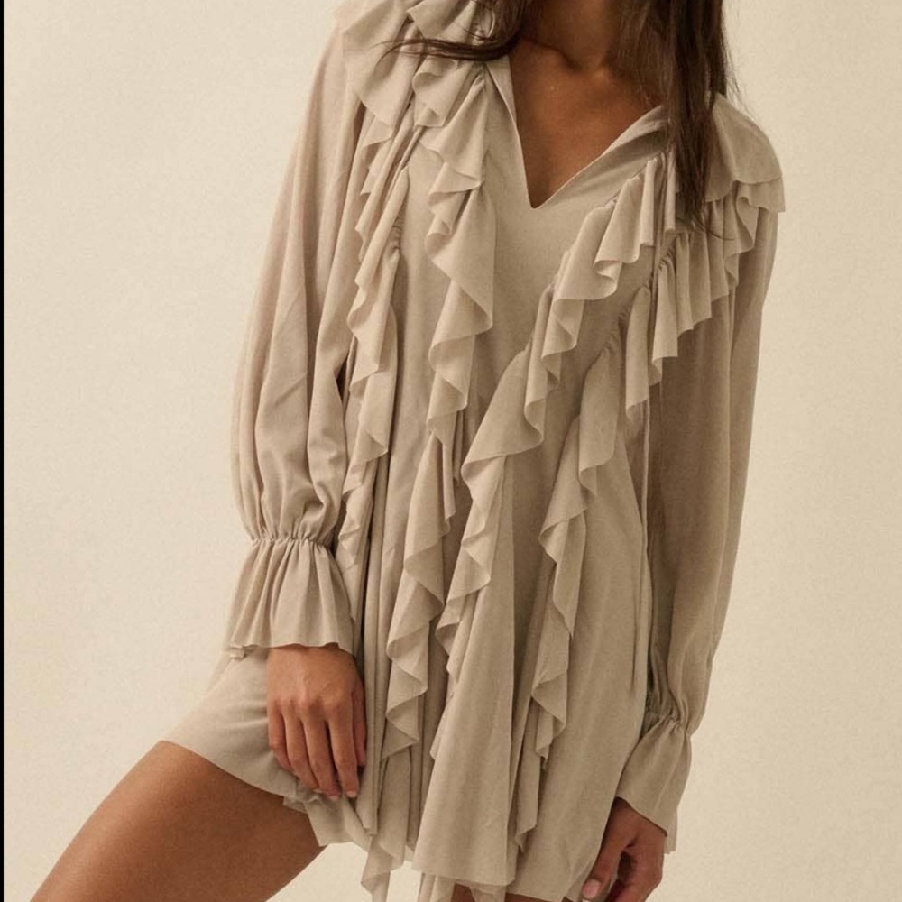 NWT Promesa Ruffle Romper Little Mini Skort Boho Festival Dress Tan Beige - Picture 5 of 11